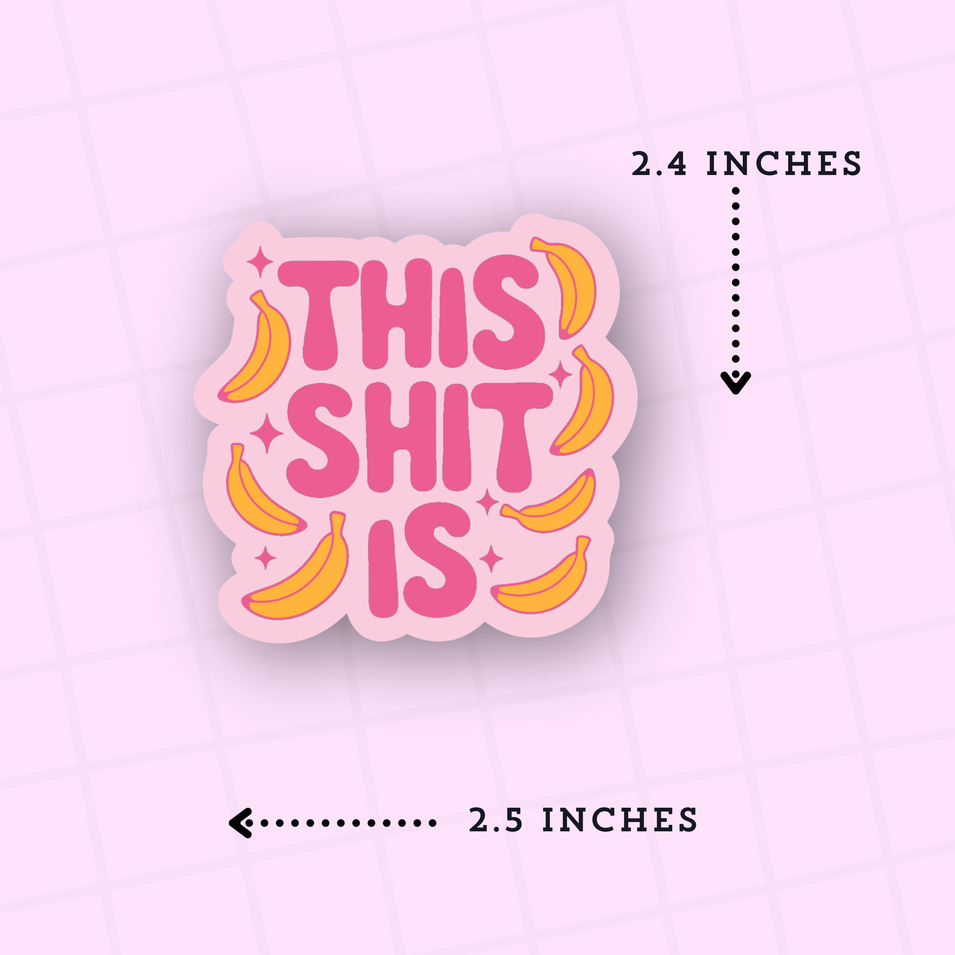 Pink sticker with text and bananas on a pink background