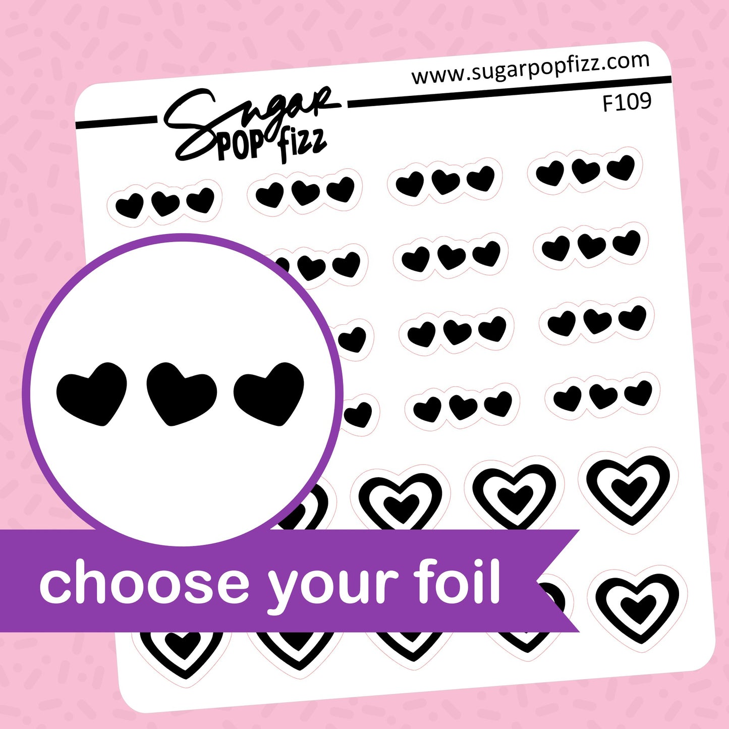 Love Heart Foil Stickers - choose your foil - F109