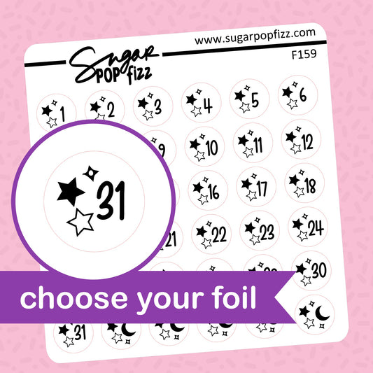 Stars Date Dots Foil Stickers - choose your foil - F159