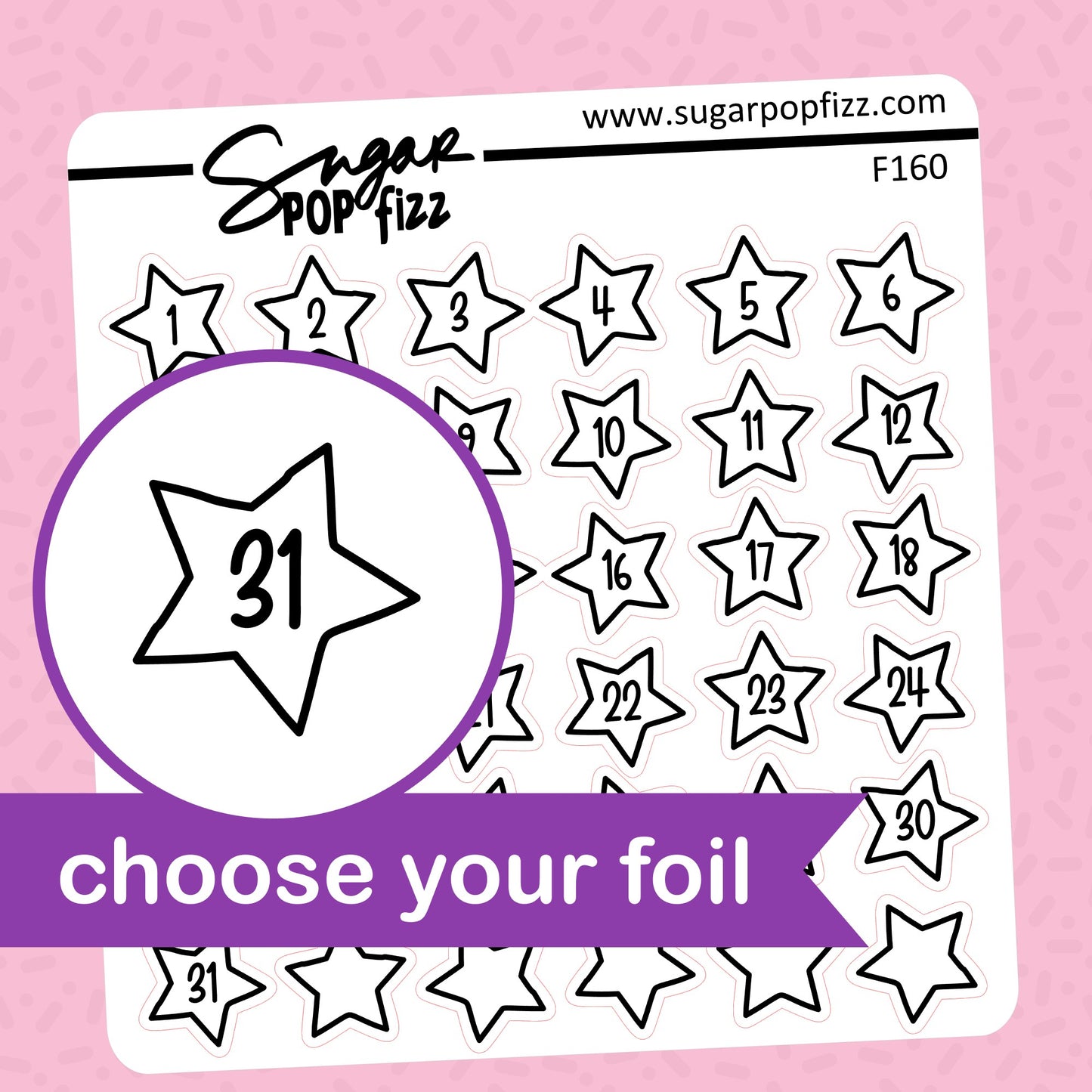 Star Date Dots Foil Stickers - choose your foil - F160