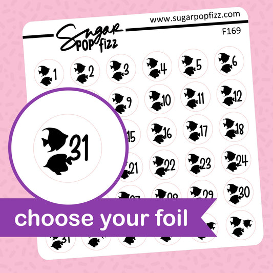 Fish Date Dots Foil Stickers - choose your foil - F169