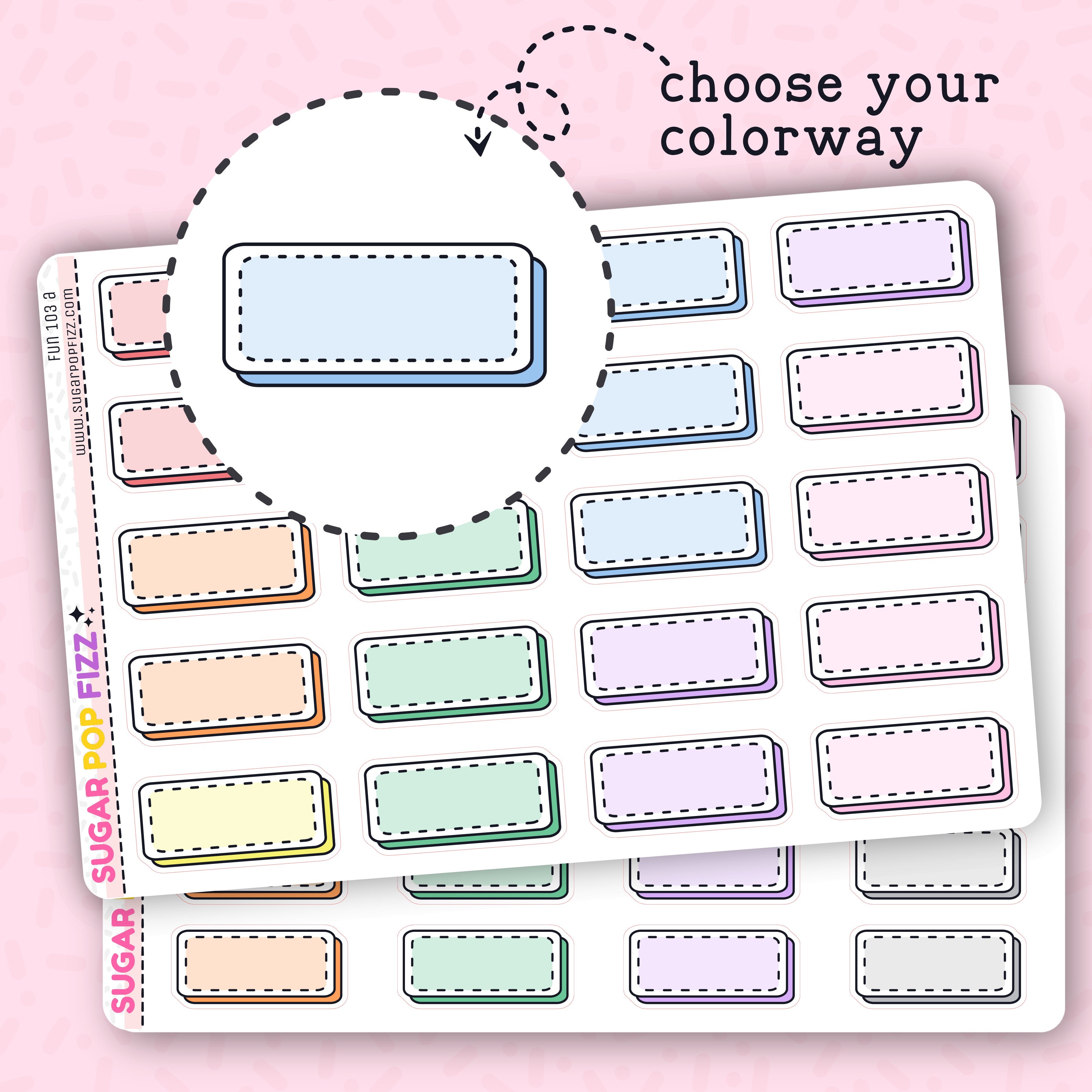 Large Dashed Box Dashed Layered Boxes (short) Functional Stickers (2 sizes) - FUN103 ...