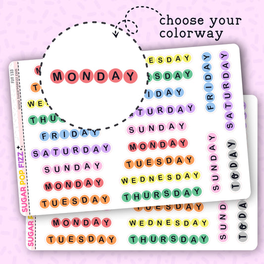 Days of the Week Functional Stickers - FUN133