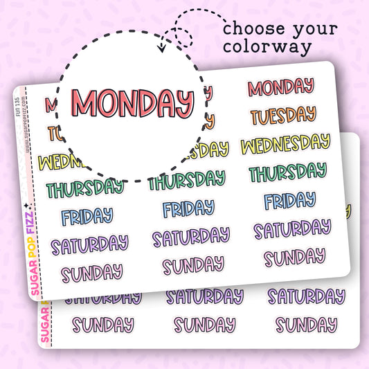 Days of the Week Functional Stickers - FUN135