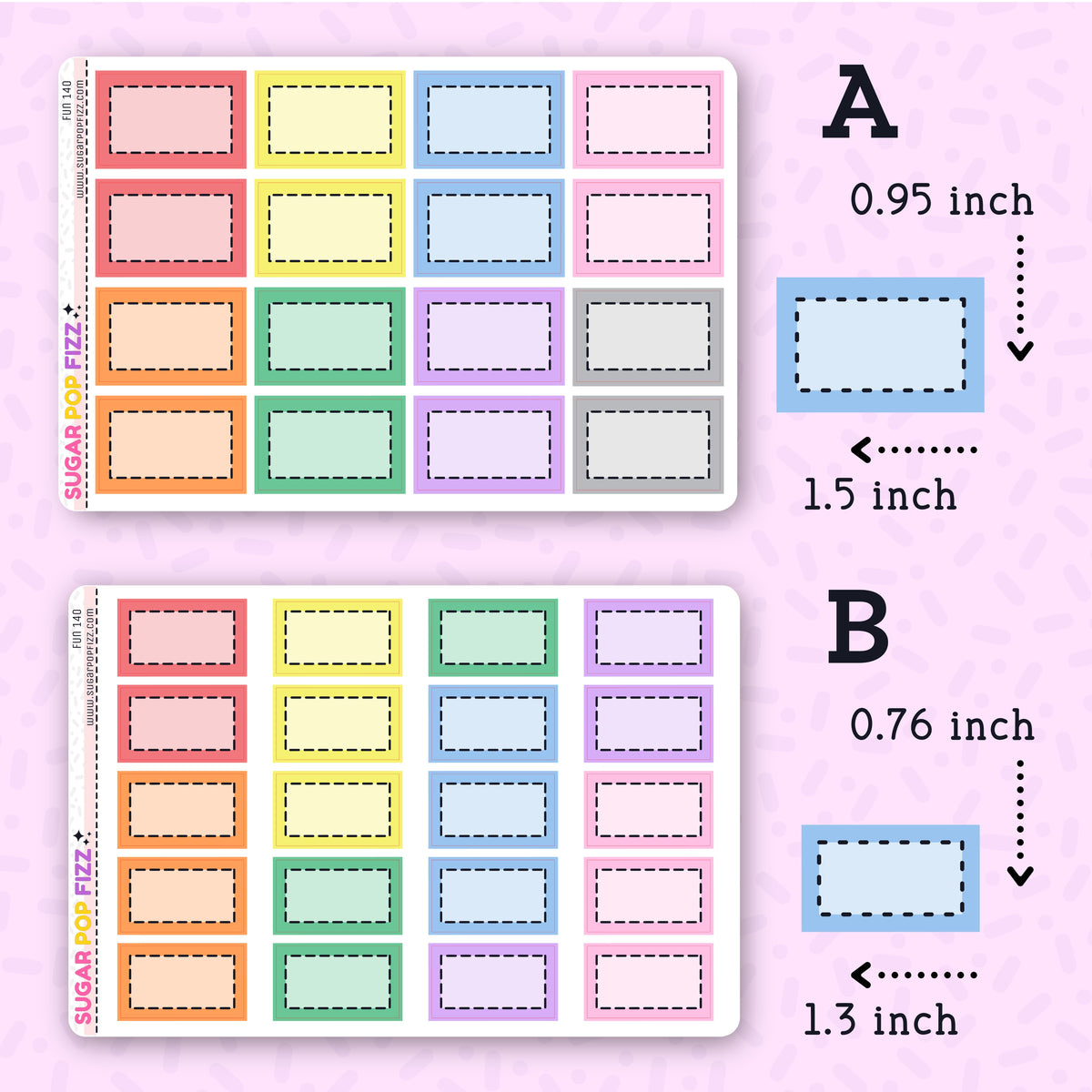 Stickers Box Size Squared 1/2 Boxes Functional Stickers (2 sizes) - FUN140 – Sugar Pop Fizz