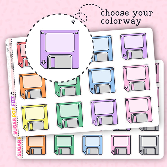 Floppy Disk Boxes Functional Stickers (2 sizes) - FUN151