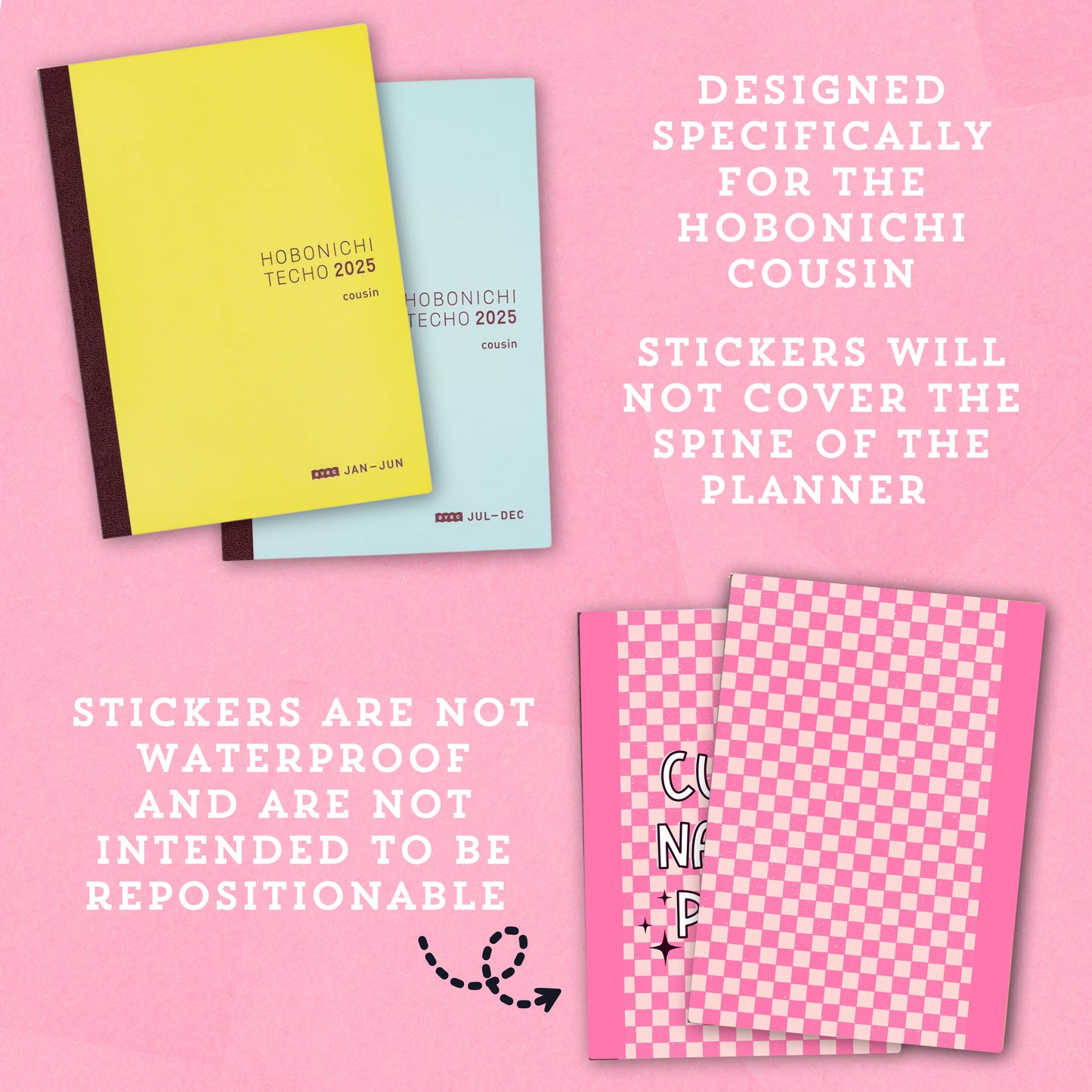 Pink Checkered - CUSTOM - Hobonichi Cousin Cover Sticker - HBCC103