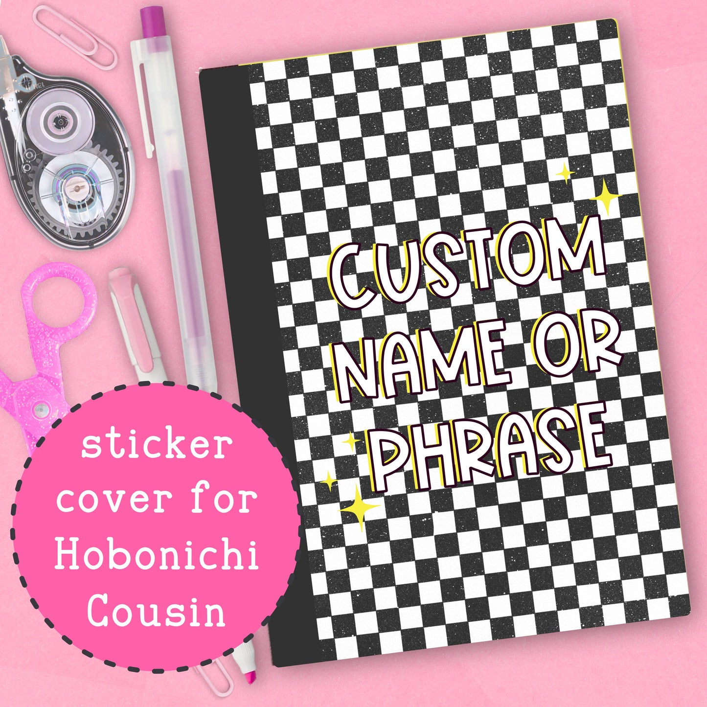 Checkered - CUSTOM - Hobonichi Cousin Cover Sticker - HBCC105