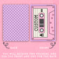 Two stickers, one with a checkered pattern and the other resembling a cassette tape, on a pink background.