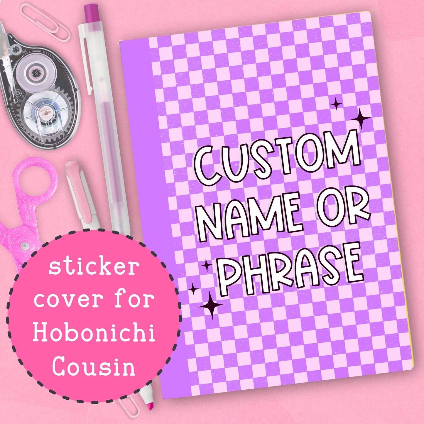 Purple Checkered - CUSTOM - Hobonichi Cousin Cover Sticker - HBCC110