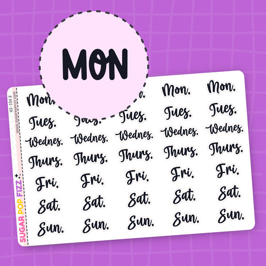 Days of the Week Script Stickers (4 fonts) - HS104