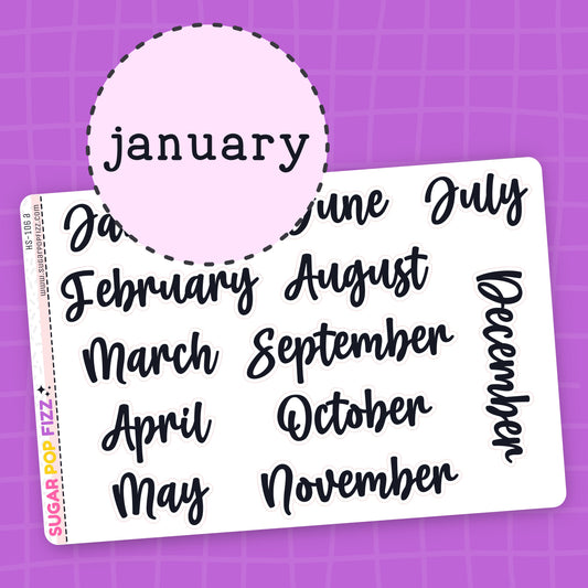 XLarge Monthly Script Stickers (4 fonts) - HS106