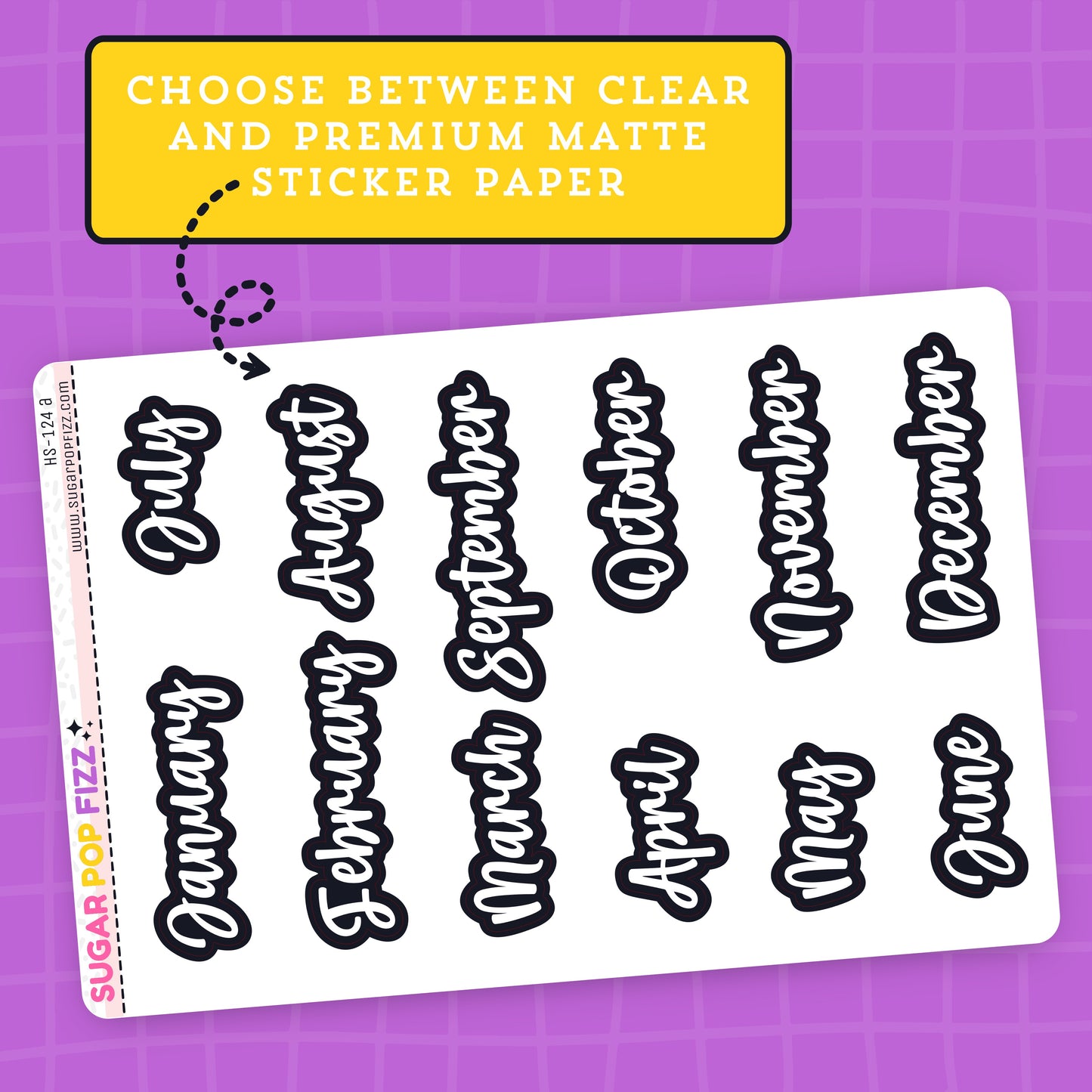 Large Blackout Monthly Script Stickers (3 fonts) - HS124