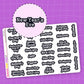Sheet of planner stickers with various american holidays that are white with a thick black outline on a purple background