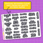 Sheet of planner stickers with various holidays on a purple grid background