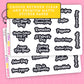 Sheet of stickers with various holidays on a pink background