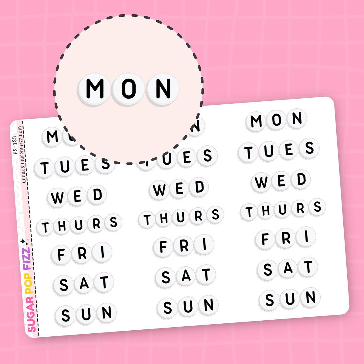 Large Bead Days of the Week Stickers - HS133