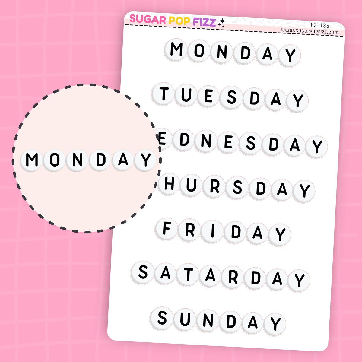 Large Bead Days of the Week Stickers - HS135