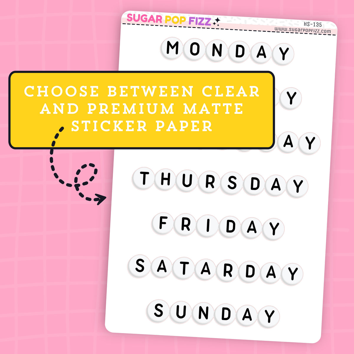 Large Bead Days of the Week Stickers - HS135