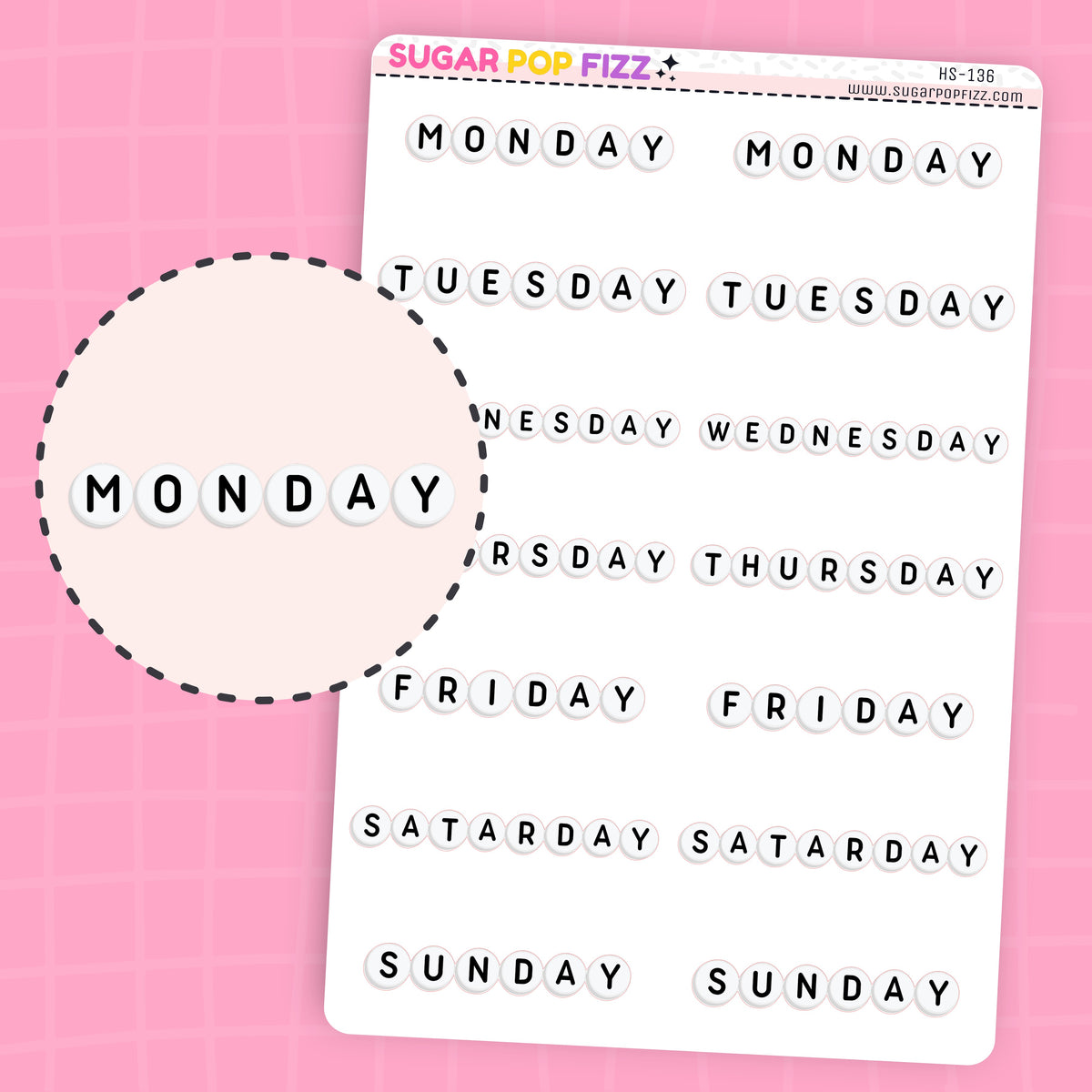 Bead Days of the Week Stickers - HS136