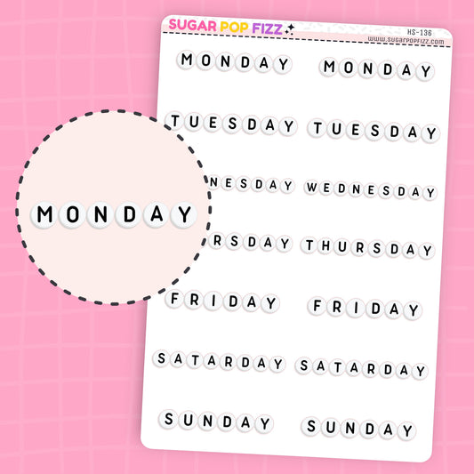 Bead Days of the Week Stickers - HS136