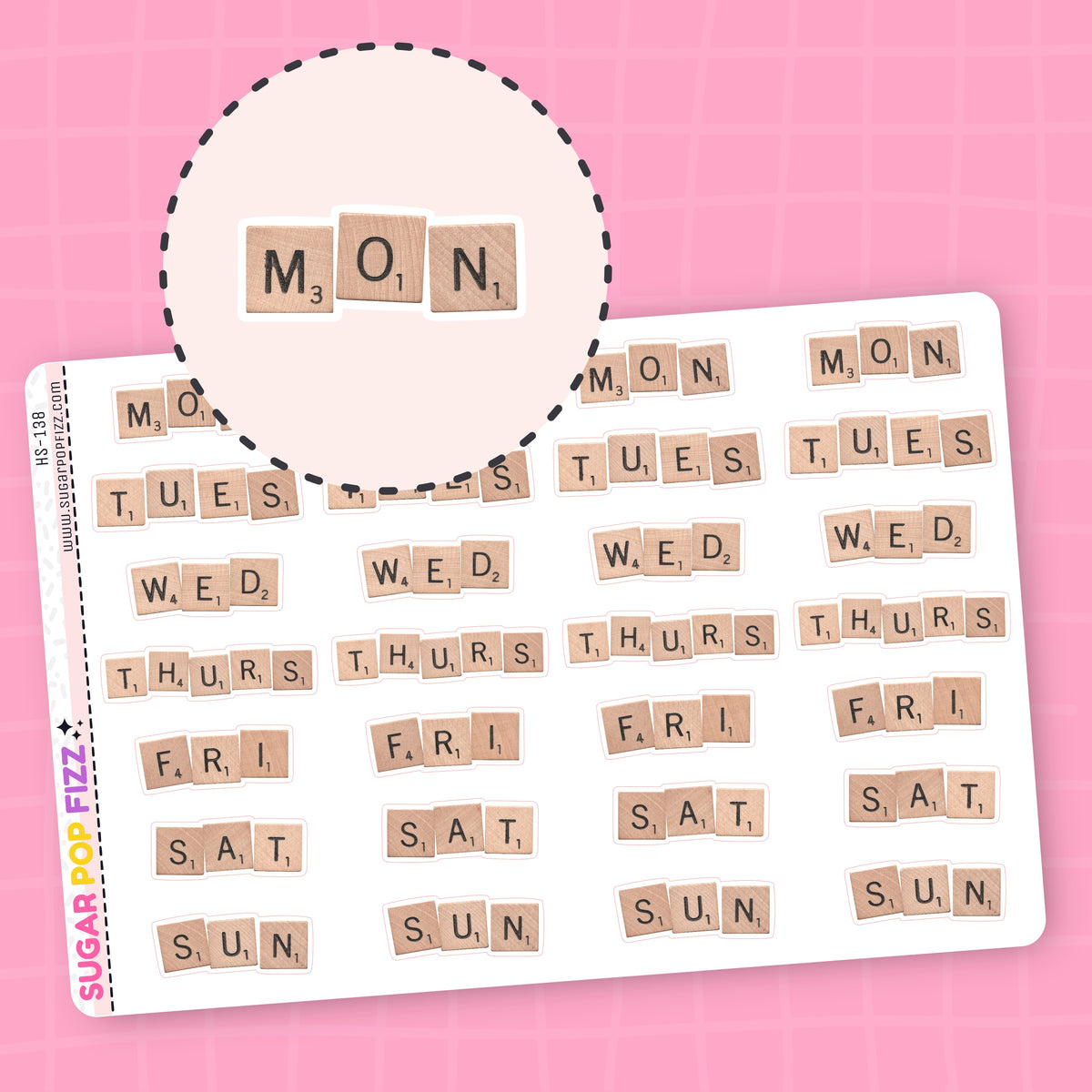 Scrabble Letters Days of the Week Stickers - HS138
