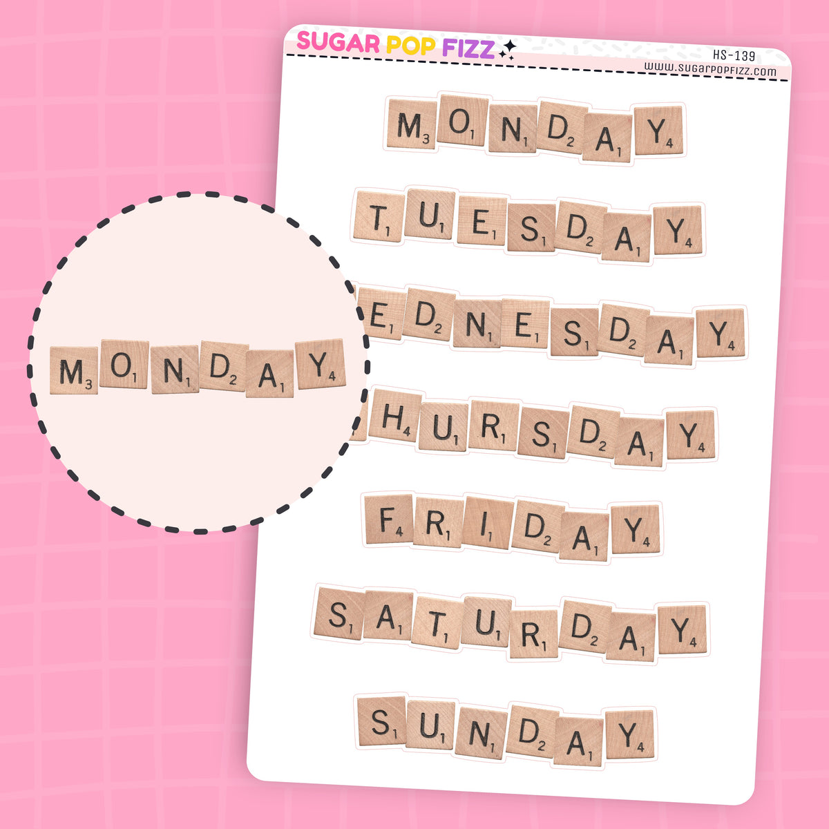 Large Scrabble Letters Days of the Week Stickers - HS139