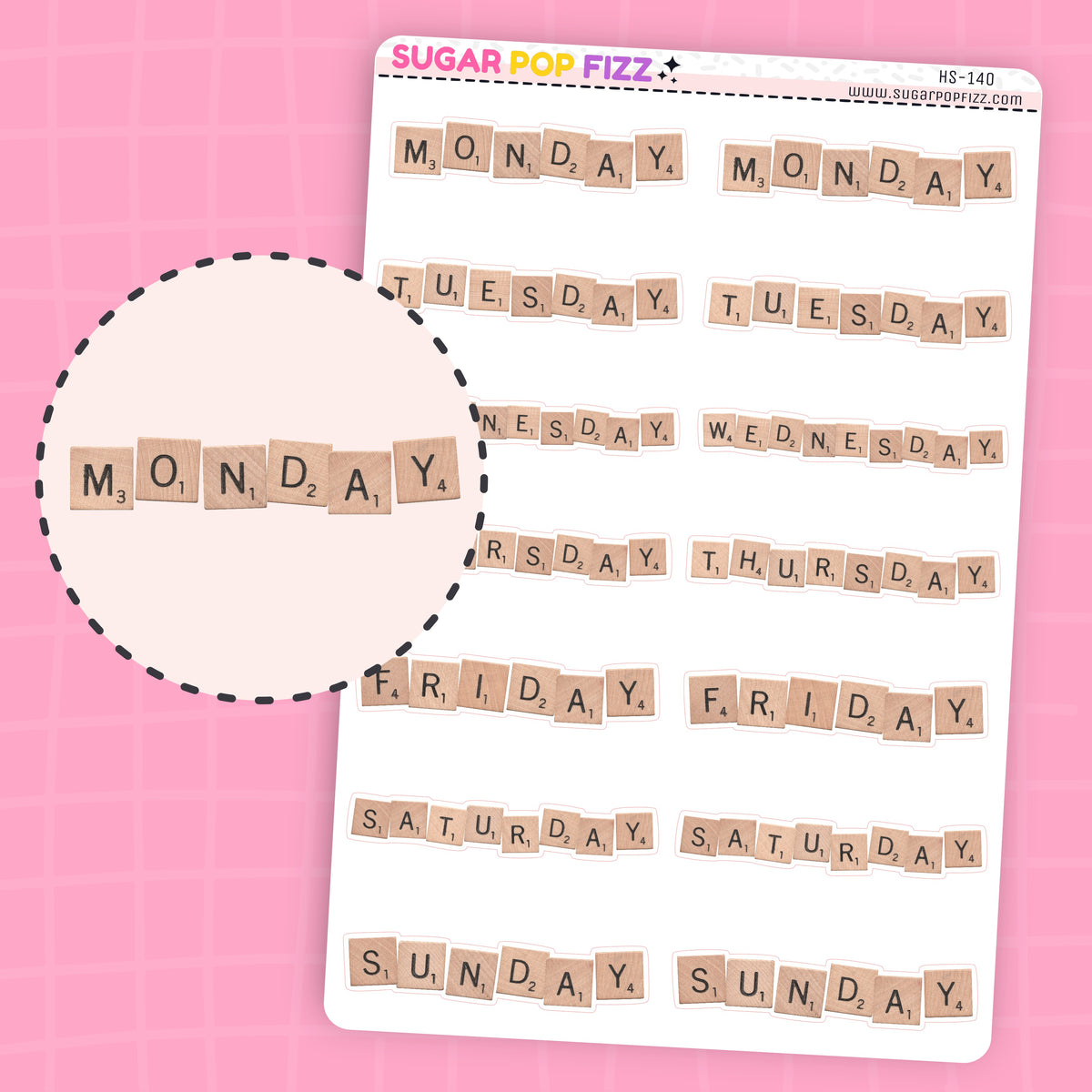 Scrabble Letters Days of the Week Stickers - HS140