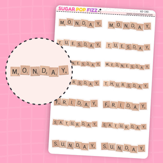Scrabble Letters Days of the Week Stickers - HS140