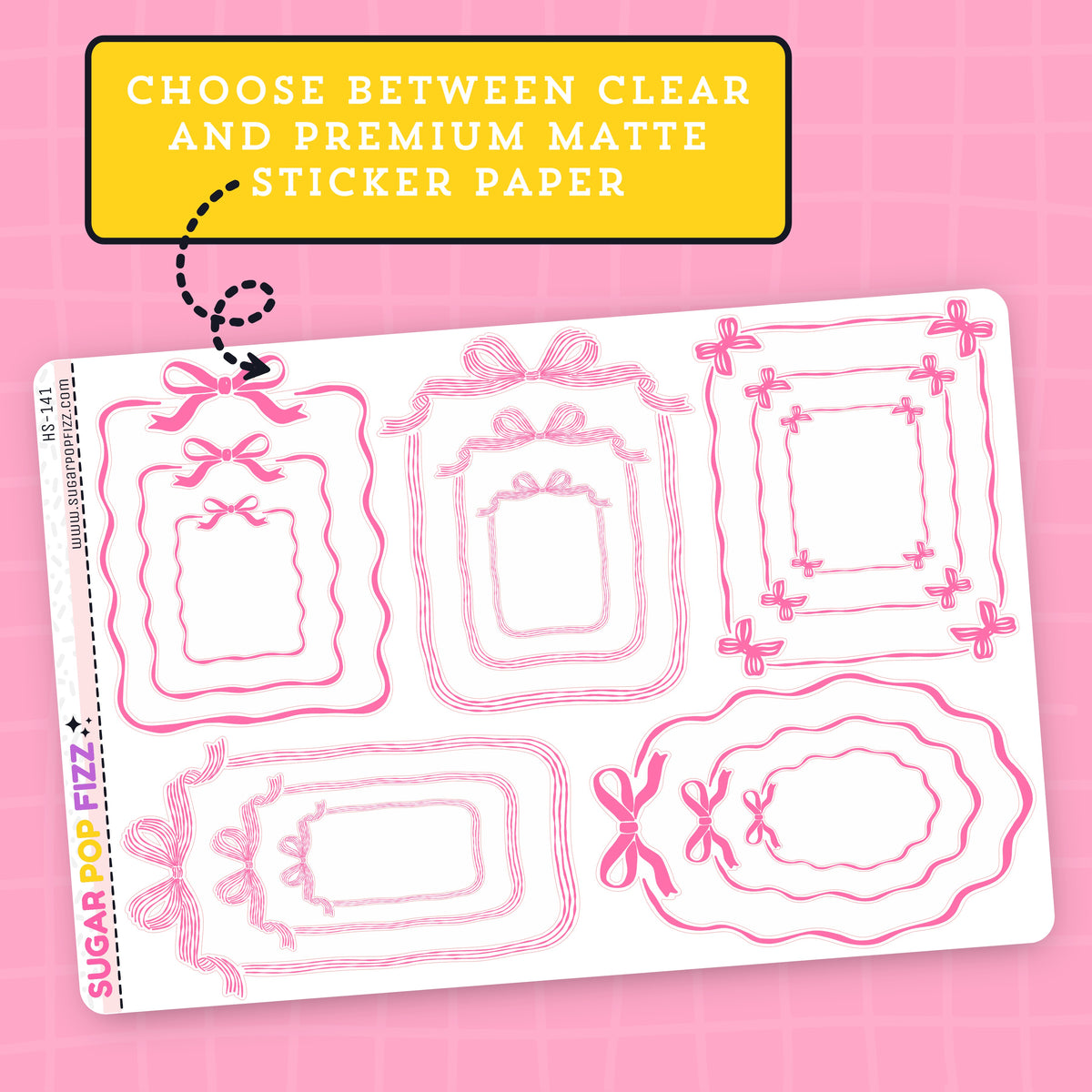 Pink Bow Frame Stickers - HS141