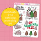 Sticker sheet with Christmas-themed designs on a pink background, featuring the brand 'Sugar Pop Fizz'.
