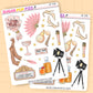 Sticker sheets from Sugar Pop Fizz with various illustrations on a beige background
