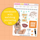 Sticker sheet with various designs and text on a peach background, featuring the brand 'Sugar Pop Fizz'.