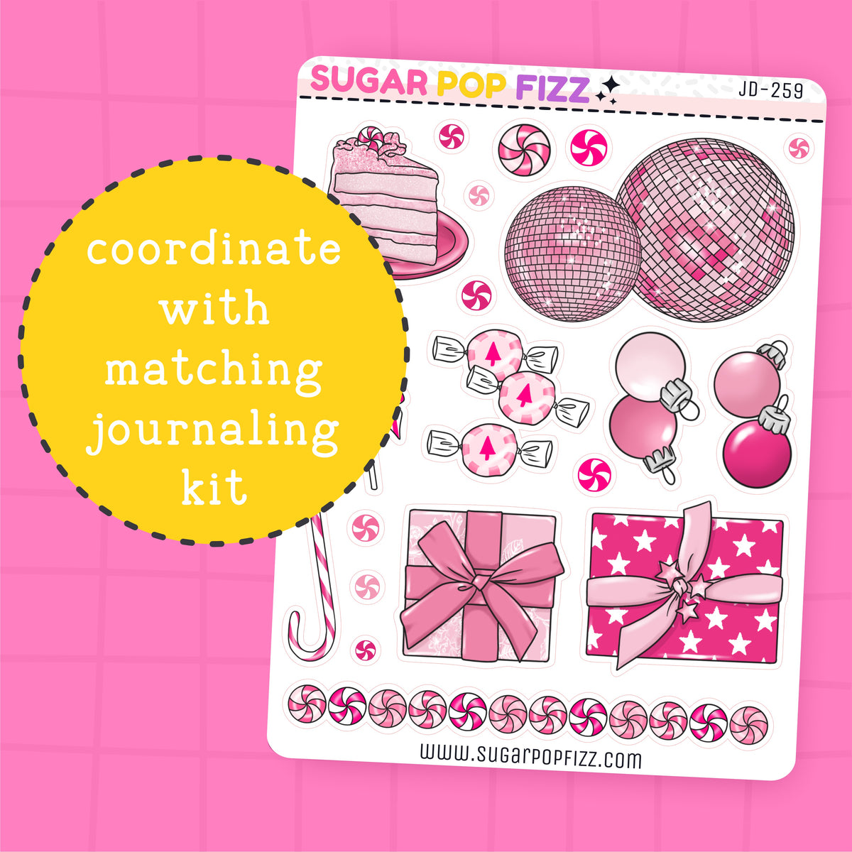 Pink Peppermint Journaling Deco Stickers - JD259