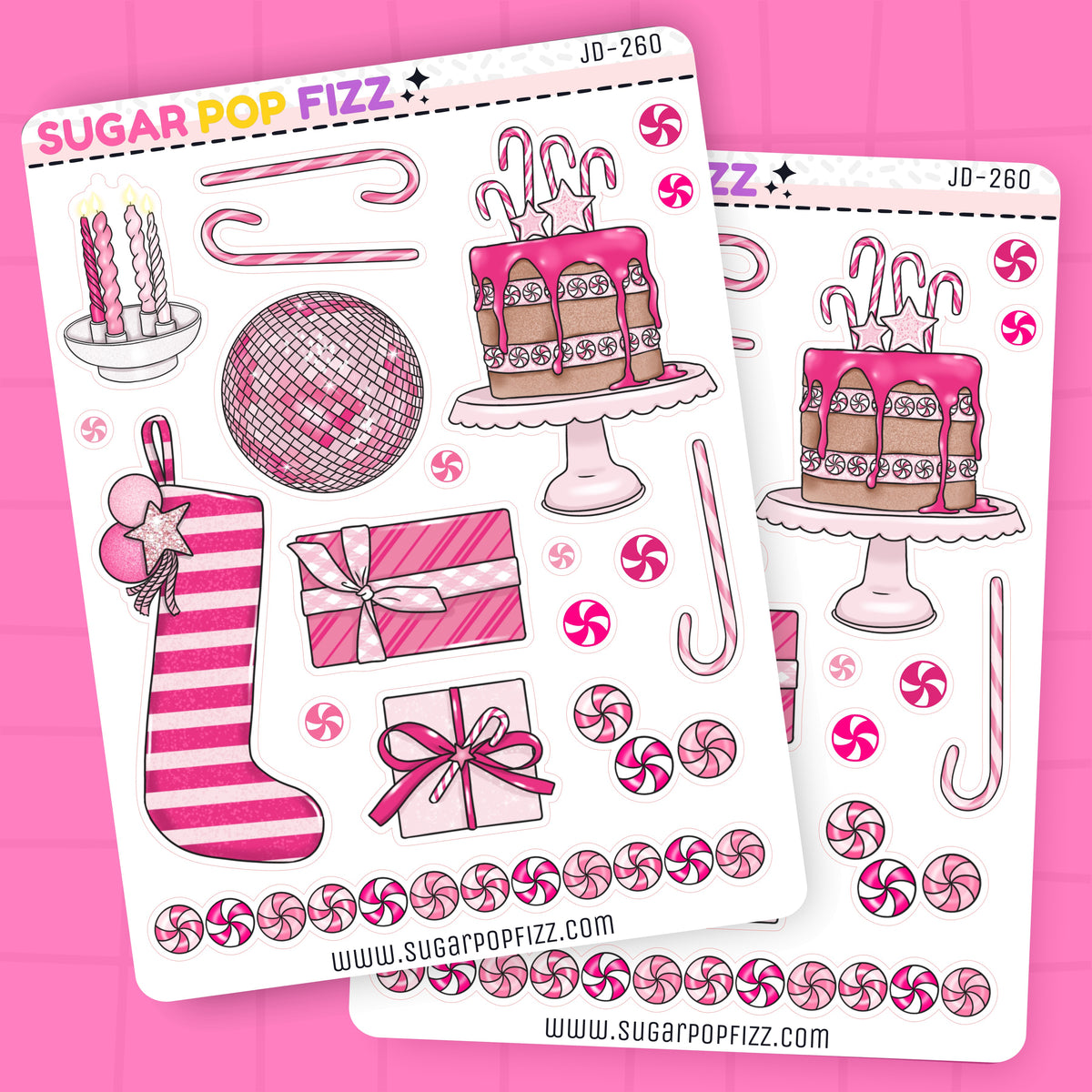 Pink Peppermint Journaling Deco Stickers - JD260