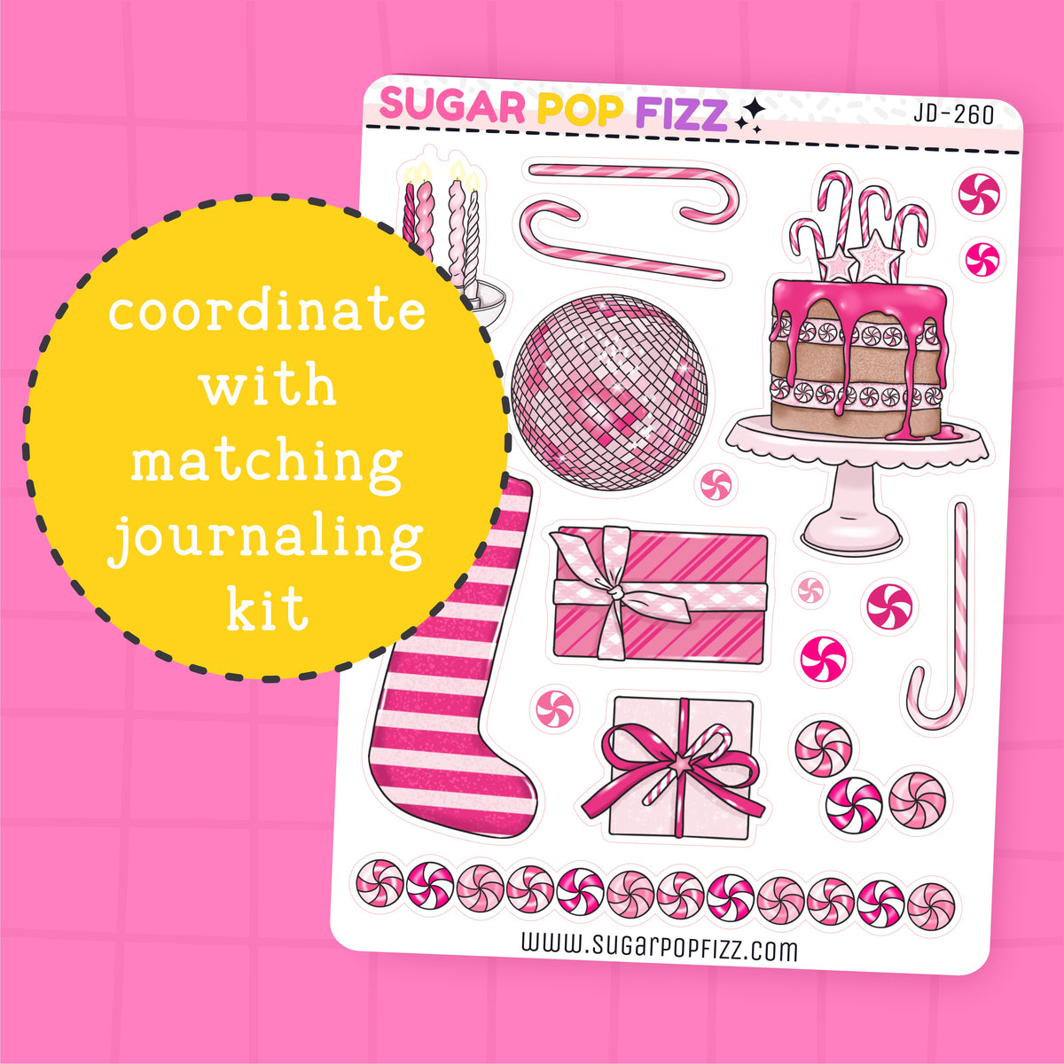 Pink Peppermint Journaling Deco Stickers - JD260