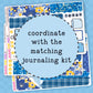 Decorative planner stickers with floral and plaid patterns on a blue background