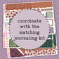 Sticker sheet with text 'coordinate with the matching journaling kit' on a purple background