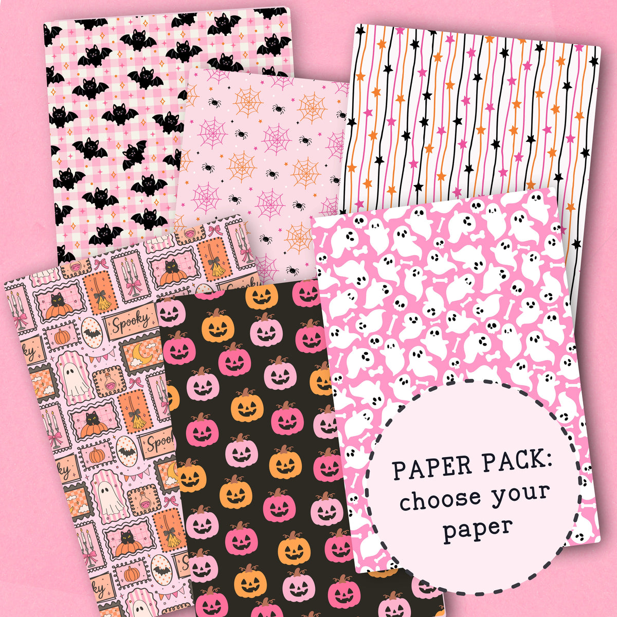 Pink Halloween Paper Pack - choose your paper - PPK136