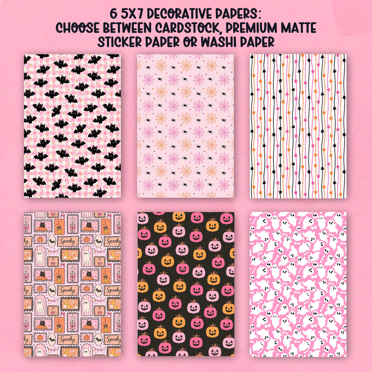 Pink Halloween Paper Pack - choose your paper - PPK136