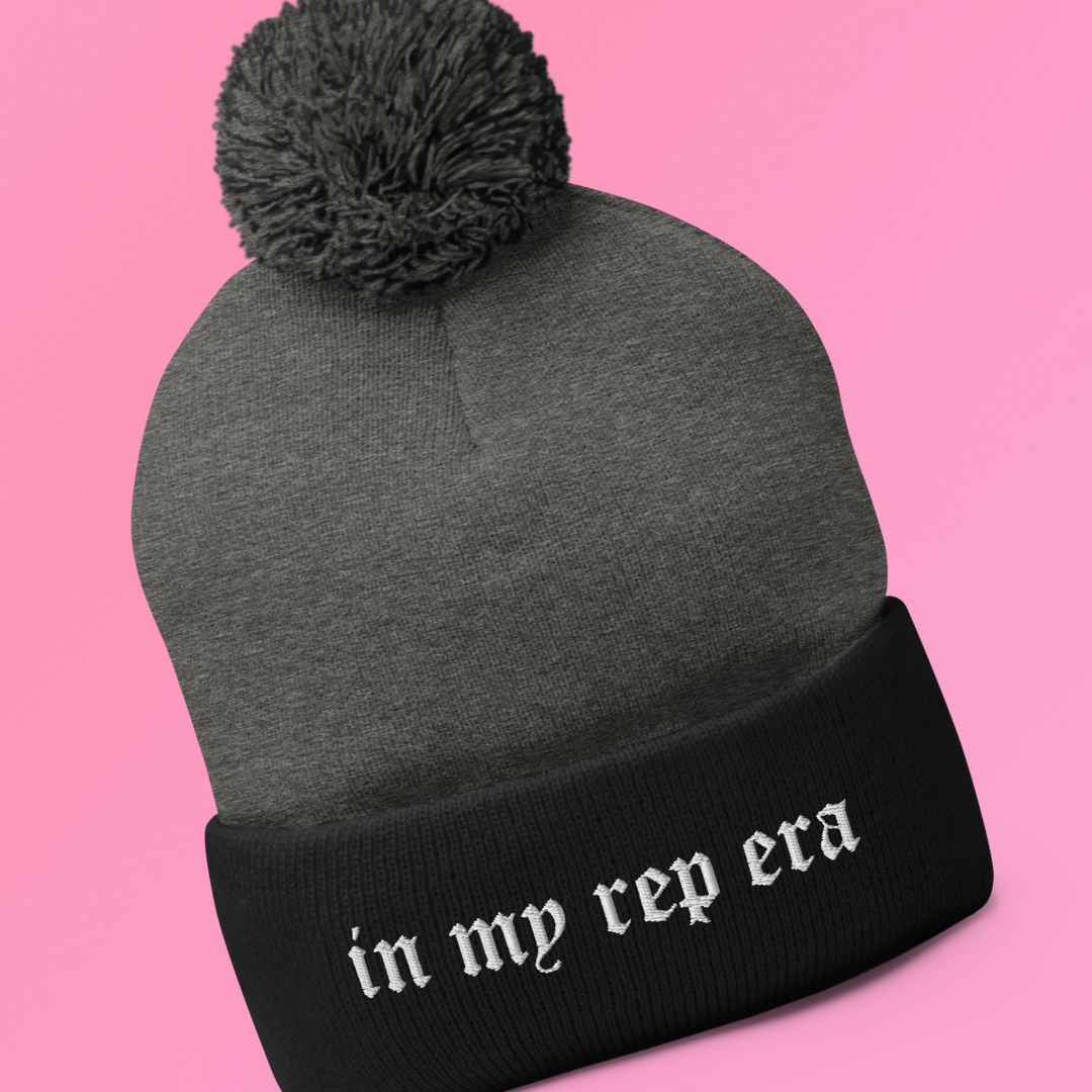 Reputation Embroidered Pom Pom Beanie