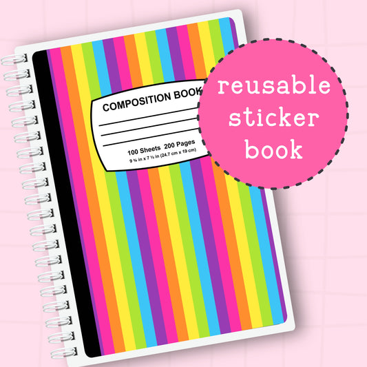 Rainbow Stripe - Reusable Sticker Book - 5x7 or 4x6