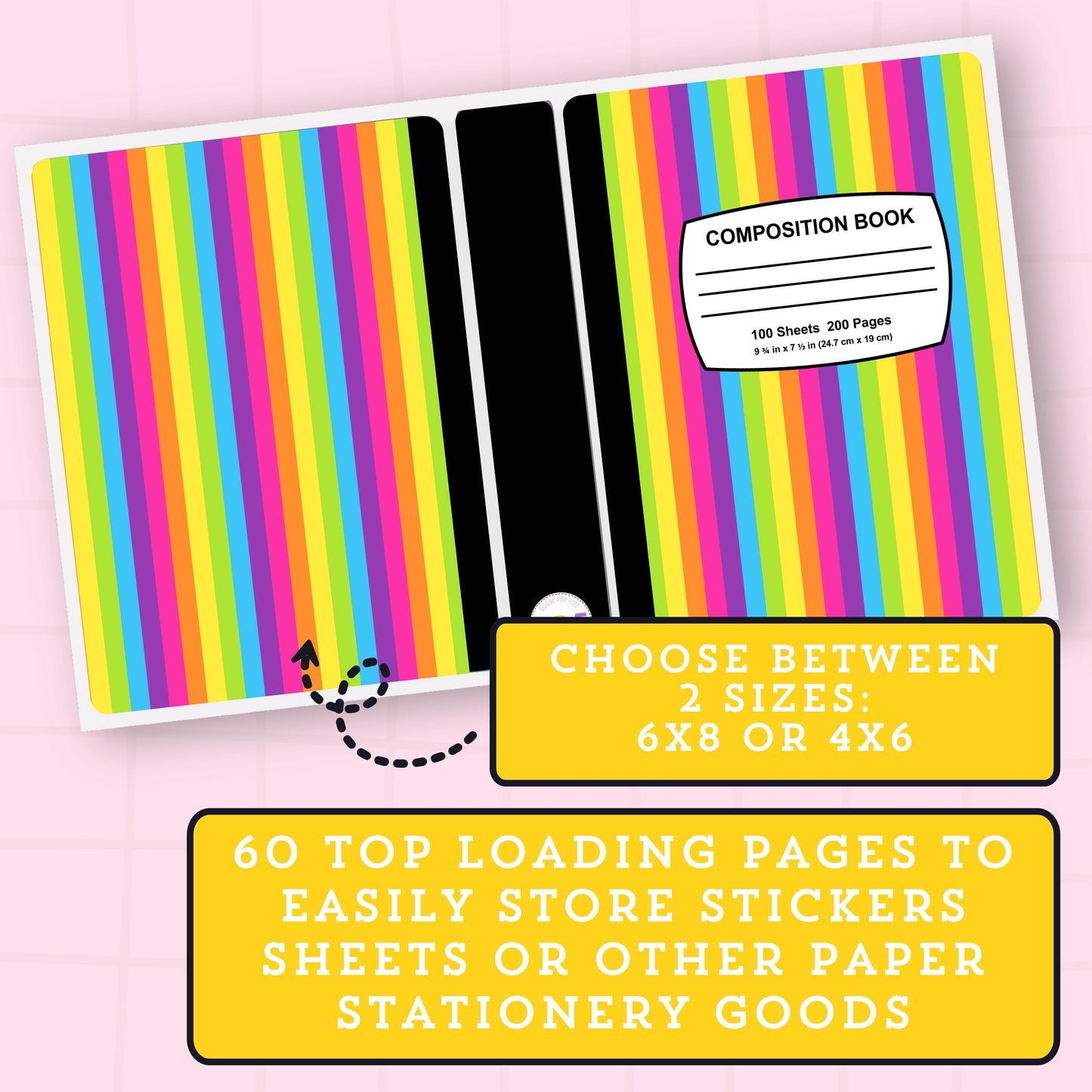 Rainbow Stripe - Sticker Storage Album - 6x8 or 4x6