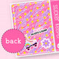 Sticker book with colorful design and text on a pink background
