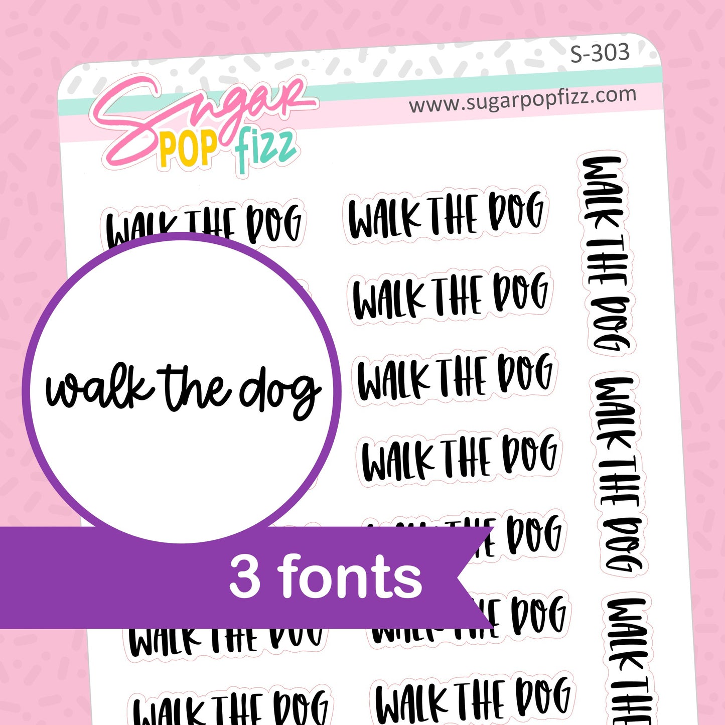 Walk the Dog Script Stickers - S303