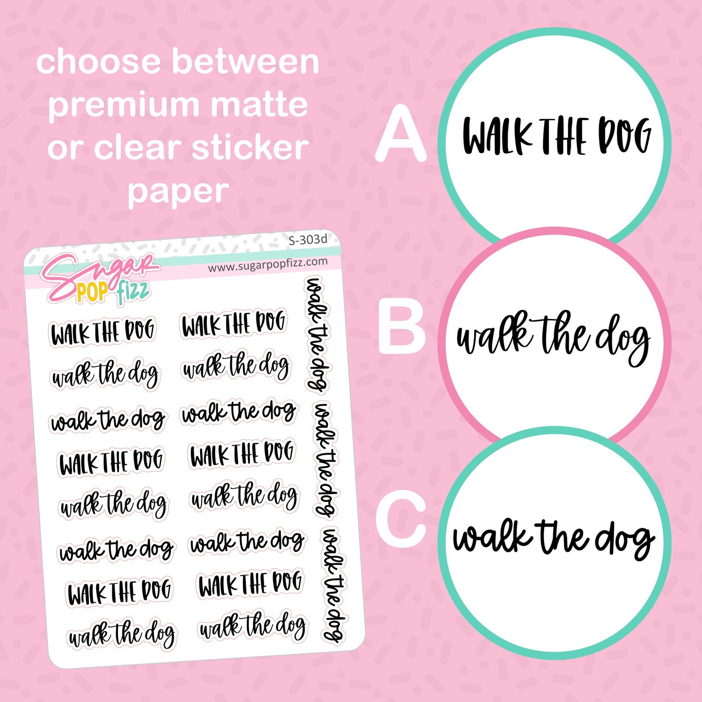 Walk the Dog Script Stickers - S303