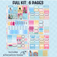 Collection of decorative planner stickers with various designs themed around the movie cinderella with whitney houston and brandy on a blue background. Stickers include functional and decorative full box stickers. Text that reads "full kit: 6 pages" and "includes alternative boxes