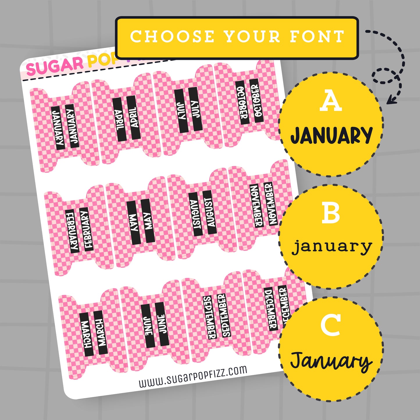 Pink Checkered Planner Tabs - TAB112