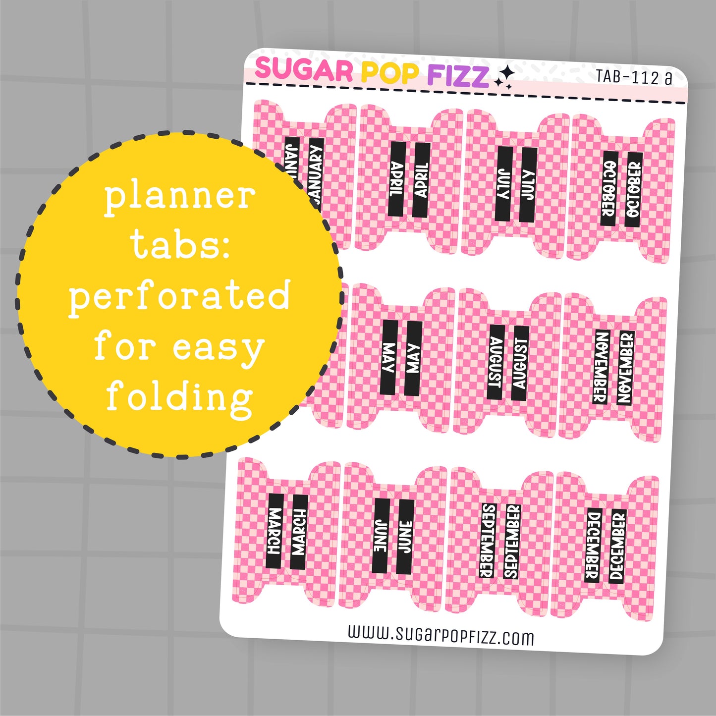 Pink Checkered Planner Tabs - TAB112