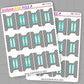 Two sheets of planner stickers with checkered pattern and turquoise accents, branded 'Sugar Pop Fizz'.